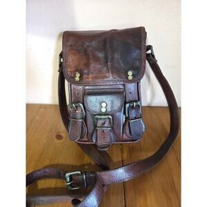 Vintage Handmade Goat Leather Satchel Messenger Crossbody Bag Med in Size